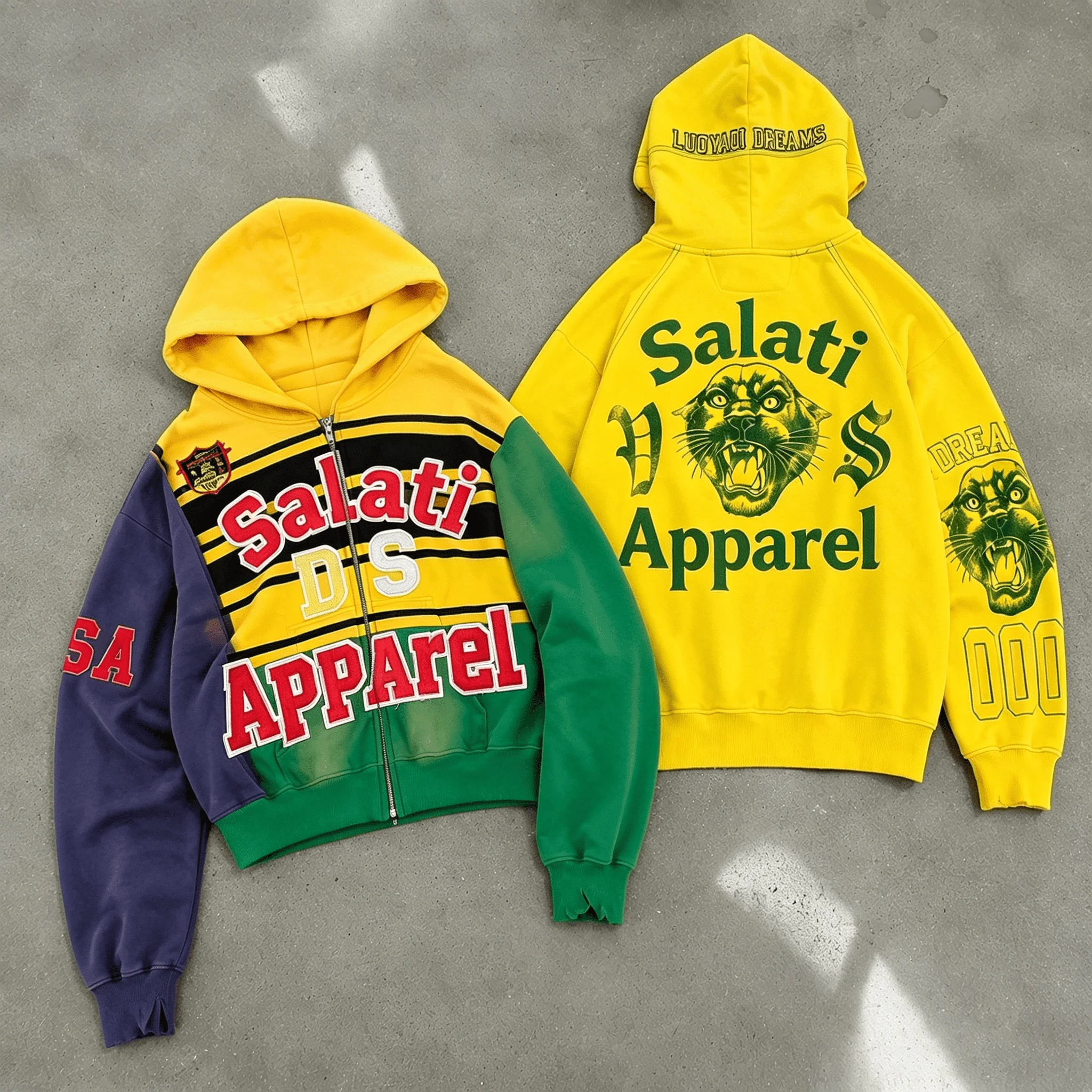 Men Zip up Hoodie Jacket Color Block Patchwork Embroidery Panther Graphic Y2K Urban Hip Hop Streetwear gallery 3