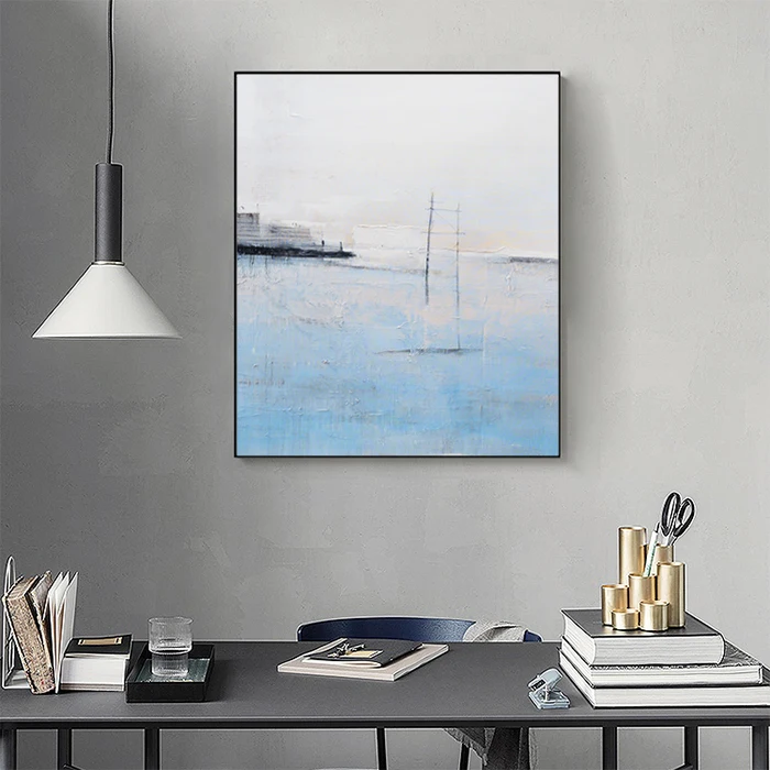 最新设计亚克力蓝色艺术墙面装饰抽象艺术品帆布油画客厅