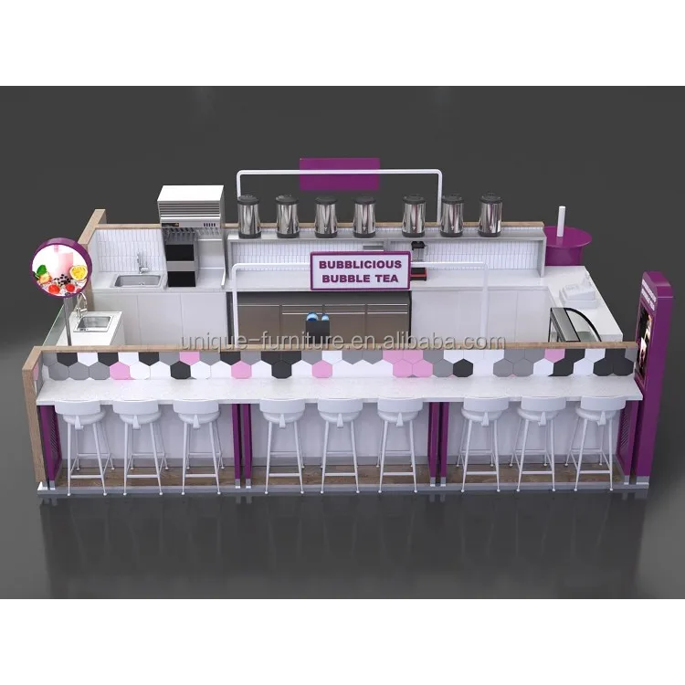 High End Ice Cream Booth One Stop Service Man-made Stone Bar Counter Drink Station Juice Bar Bubble Tea Kiosk