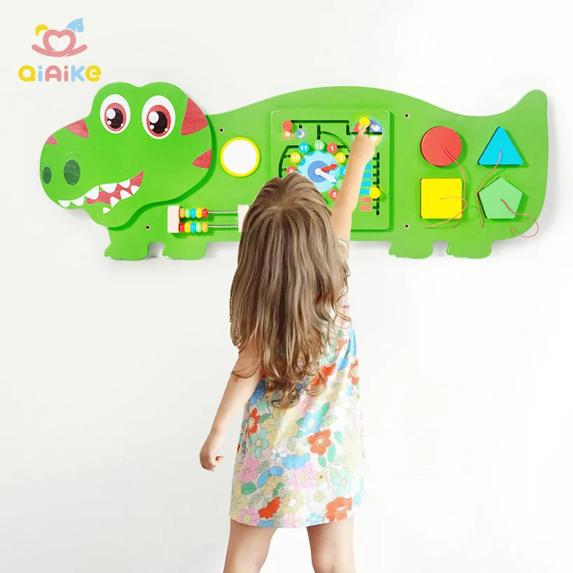 Benutzerdefinierte Dinosaurier Montessori Sensory Wall Busy Board Lernaktivität Wandpaneel Spielzeug für Kinderspielzimmer & Kindertagesstätte