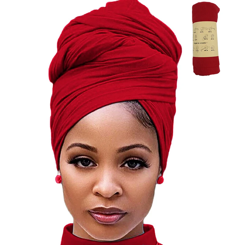 Hzw23013 Stretch Jersey Turban Head Wrap Urban Hair Wrap Scarf Ultra Soft Extra Long Breathable