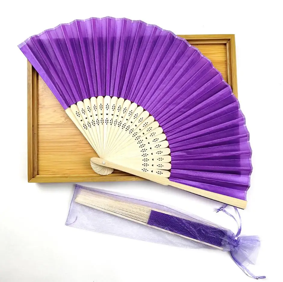 Handgefertigter Bambus-Fächer Mit Seide & Kranich-Motiv – Faltbar, 42x22 Cm, Perfekt Für Hochzeit, Party & Deko