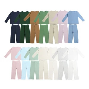 Private Label Custom Factory Kids Clothes Soft Bamboo Viscose Waffle Blue Yellow Pajamas Baby Clothing Set