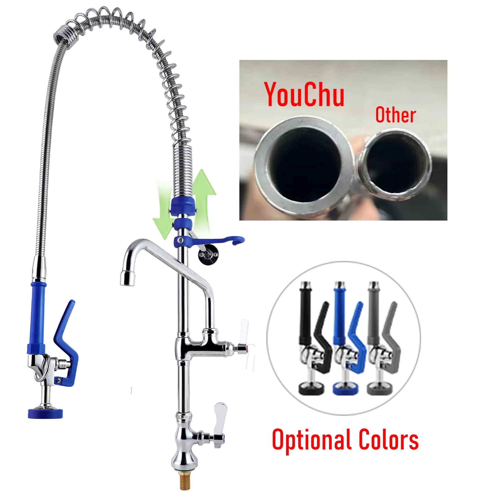Commercial High-Pressure Pull Out Down Kitchen Faucet Stainless Steel Spring Pre-Rinse for Restaurant Dishwasher Use