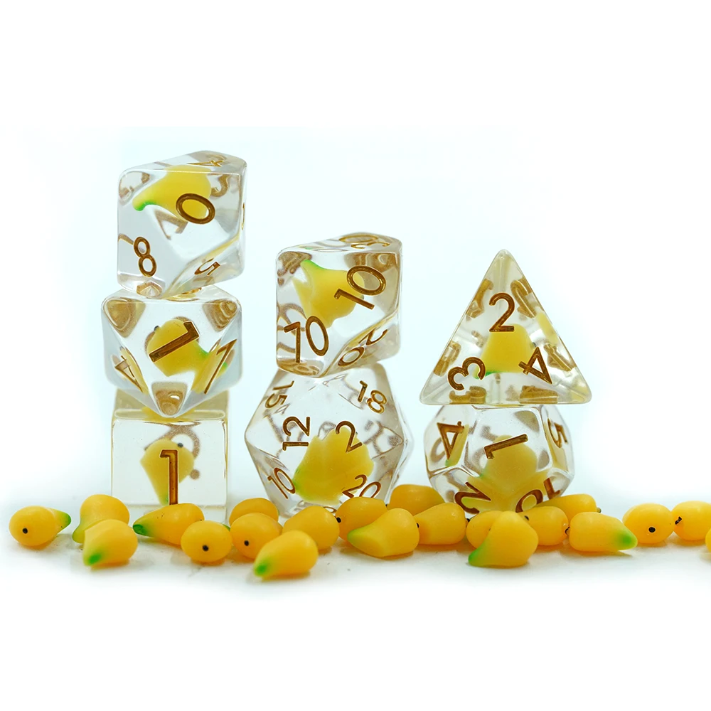 set di Dadi Poliedrici a 7 Pezzi con Design Frutta Mango Riempito in Resina per Gioco DND D&D RPG per Dungeons Dragons e per MTG Pathfinder