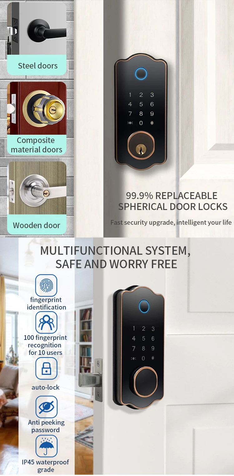 Aidmi Smart Key Lock Ttlock Access Control Front Digital Biometric Password Finger Print Rim