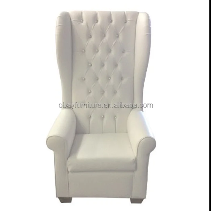 Royal Luxury White Leather Upholstered Tufted High Back Accent Chair