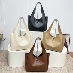 Luxury Designer Ladies Vintage Fashion Large Capacity PU Leather Bucket Shoulder Handbag for Women Shopping Bags With Lock