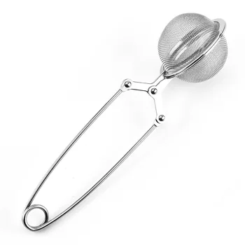 Portable Stainless Steel Snap Ball Tea Infuser with Handle Diffuse Strainer and Pincer Filter for Loose Leaf Tea Brewing