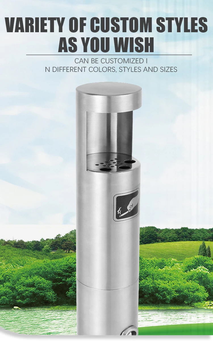 Standing Ashtray Outdoor Post Windproof Stand Ashtray Stainless Steel Vertical Cigarette Butt