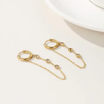 New Zircon Tassel Stainless Steel Earrings Wholesale Customization 18k Gold Luxury Personality Women's Fashion Stud Earrings