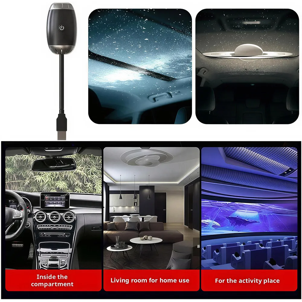 USB Starry Sky Roof Light for Car, LED Full Starry Projection Interior Atmosphere Lamp Night Auto Decoration Lighting