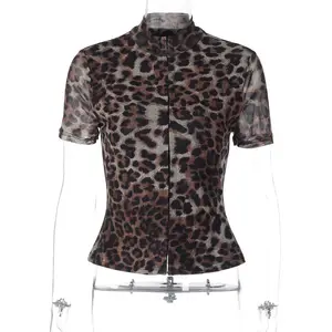 Dropshipping  Wholesale New Design 2026 Boutique Fashion Women Short Sleeve Leopard Printed T Shirt