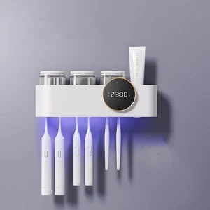 Rechargeable UV Toothbrush Disinfectant Holder Drying Sterilizer with 6 Toothbrush Holders 3 Cups Convenient Sanitizing Storage