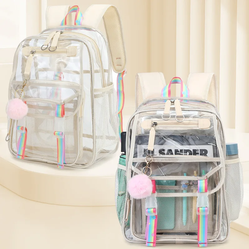 Zaino trasparente per la scuola, resistente, in PVC