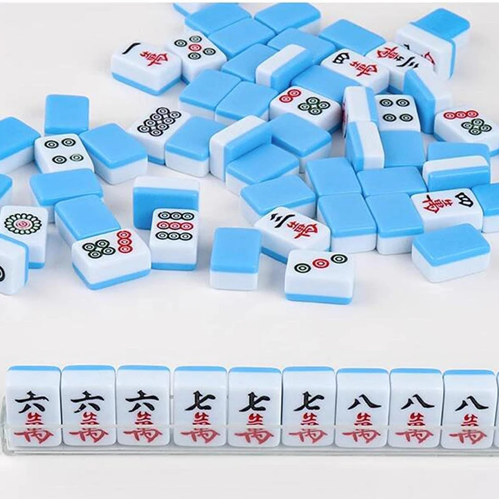Jeu de Mahjong chinois avec mini carreaux blancs gravés, 144 pièces, pour réunion de famille, style chinois, loisirs en famille  26