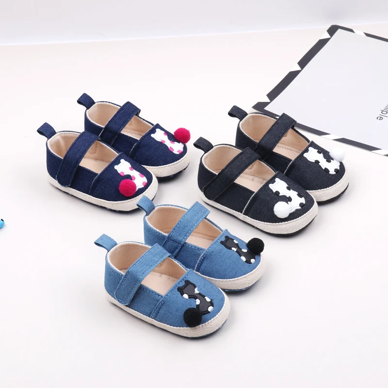 Spring Autumn Summer Denim Material Soft Sole Newborn Infant Baby Girl Shoes 2024