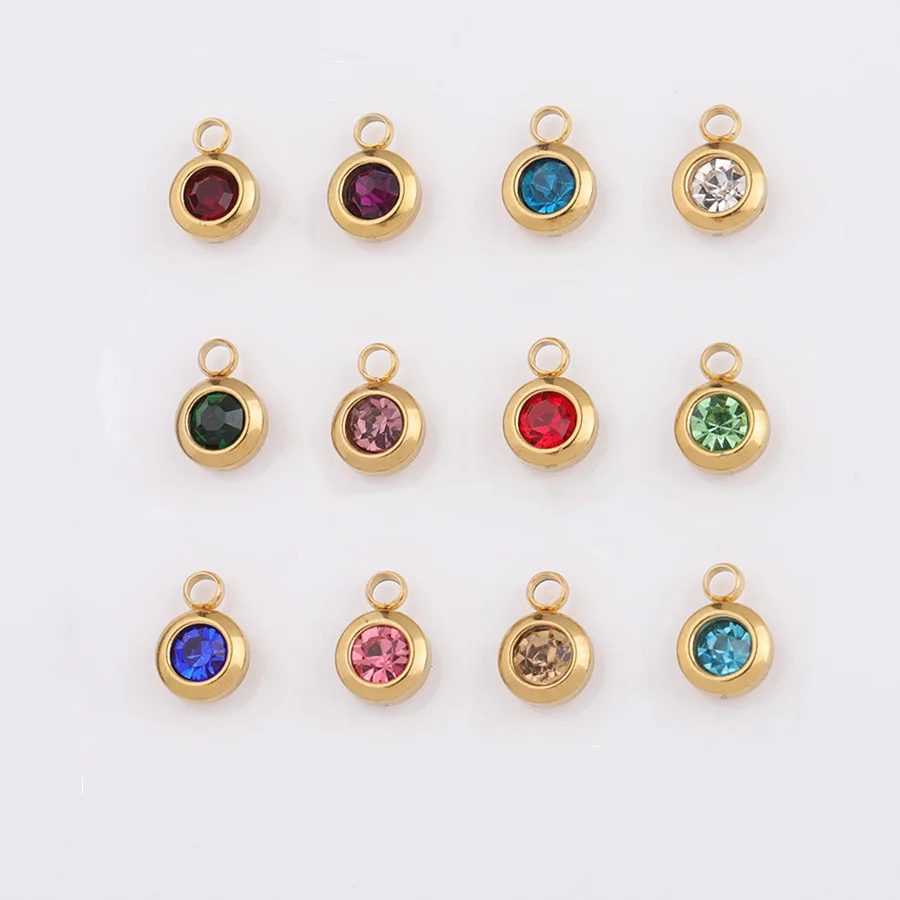 12pcs Stainless Steel Birthstone Charms Pendants Lot Bulk Crystal