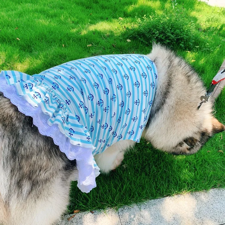 Summer Pet Outfit for Big Dogs Printed Donuts Dog Dress for Poodle