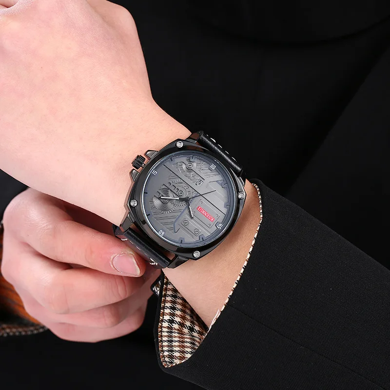 Orologio analogico al quarzo da uomo con cinturino in pelle e cinturino in pelle classica impermeabile sportivo in acciaio inossidabile cronografo, Nero e marrone., Orologio al quarzo, cronografo
