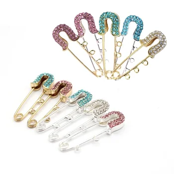 4CM  2/3 Loops Gold /Silver Plated Crystal Baby Stroller Pins for Newborn Rhinestone AYATUL KURSI Mashallah Safety Pins Baby Pin