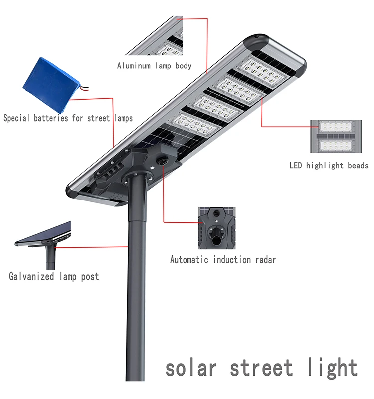 3 Head Road Lamp 150w 200w 250w 300w All In One Solar Led Street Light
