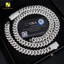 High Quality 15mm Hip Hop Jewelry Necklace Iced Out Diamond Custom Cuban Link Chain 925 Silver VVS Moissanite Chain Necklace