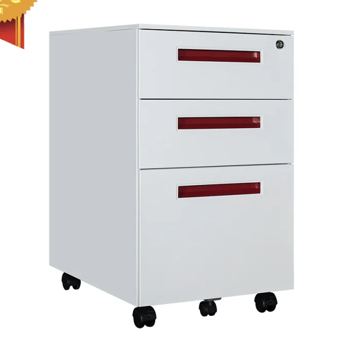 White Color File Cabinet Side Open 3 Drawers Metal Mobile Pedestal
