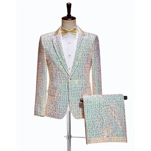 Newly Designed All-season Men's Slim champagne Sequin Dress Suit. the Stage Show Host Performs Costumes Two-piece Suit