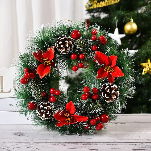 2024 Christmas Wreaths Wholesale Handmade PVC Simulation Wreath Door Hanging Window Display Elegant Outdoor Christmas