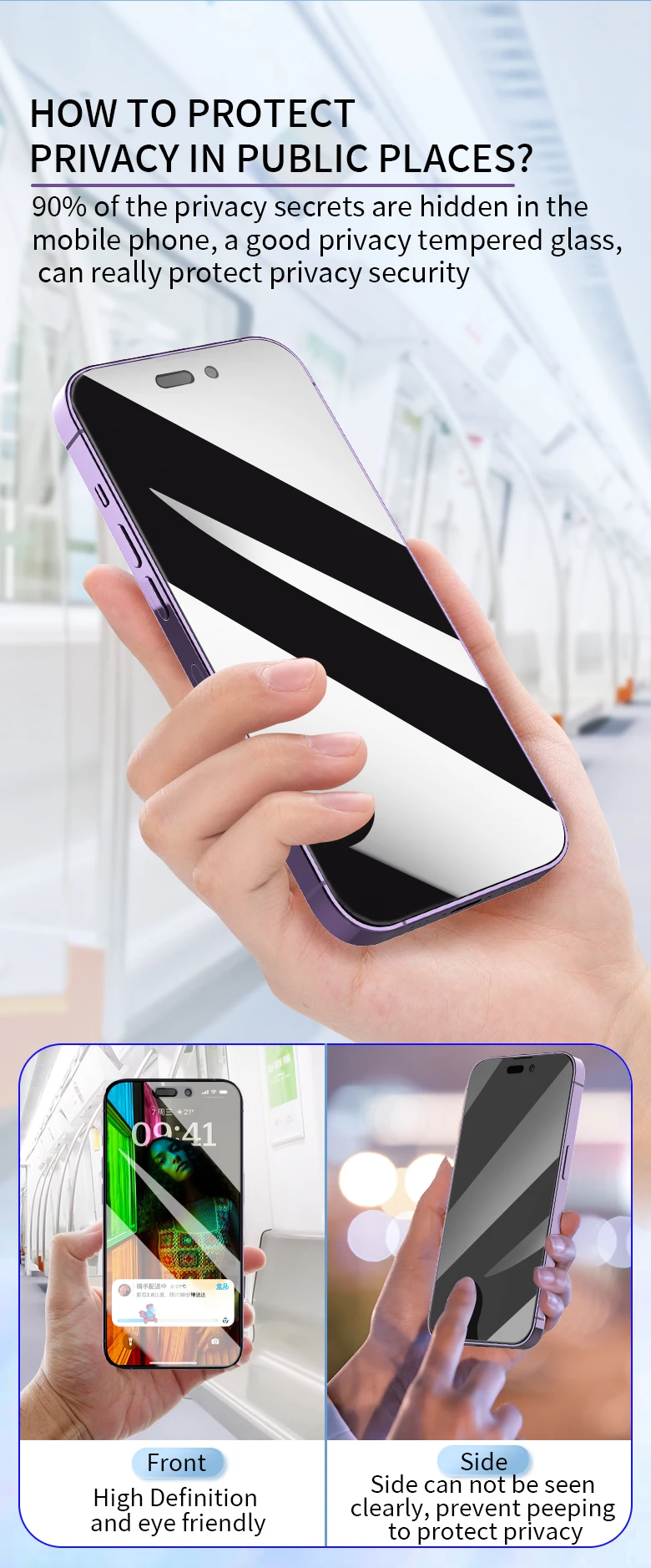 For iphone 13 14 Privacy anti-spy anti-peeping tempered glass privacy screen protector for iPhone 12 13 11 Pro Max