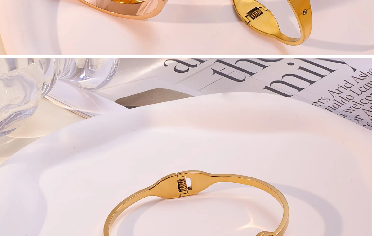 18K Gold PVD Stainless Steel Cuff Bangle with Natural Shell Inlay
