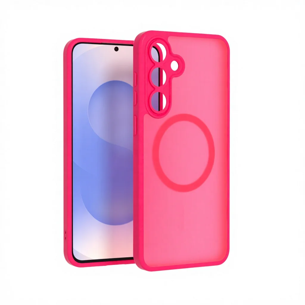 Coque de téléphone Laudtec en TPU et PC avec texture douce au toucher et aimantée pour Samsung S25 FE, rouge rose