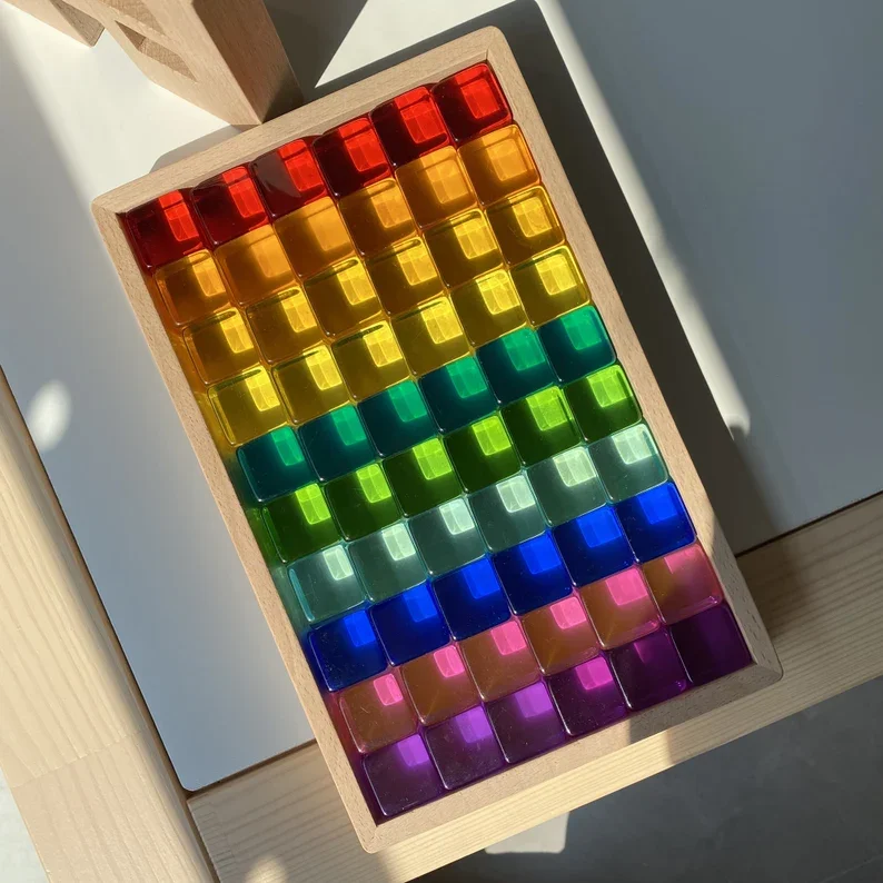 Neon Acrylic Cubes Blocks Smooth Appearance Baby Learn Color Light Shadow Stacking Toys Building Blocks Bright Clear Block