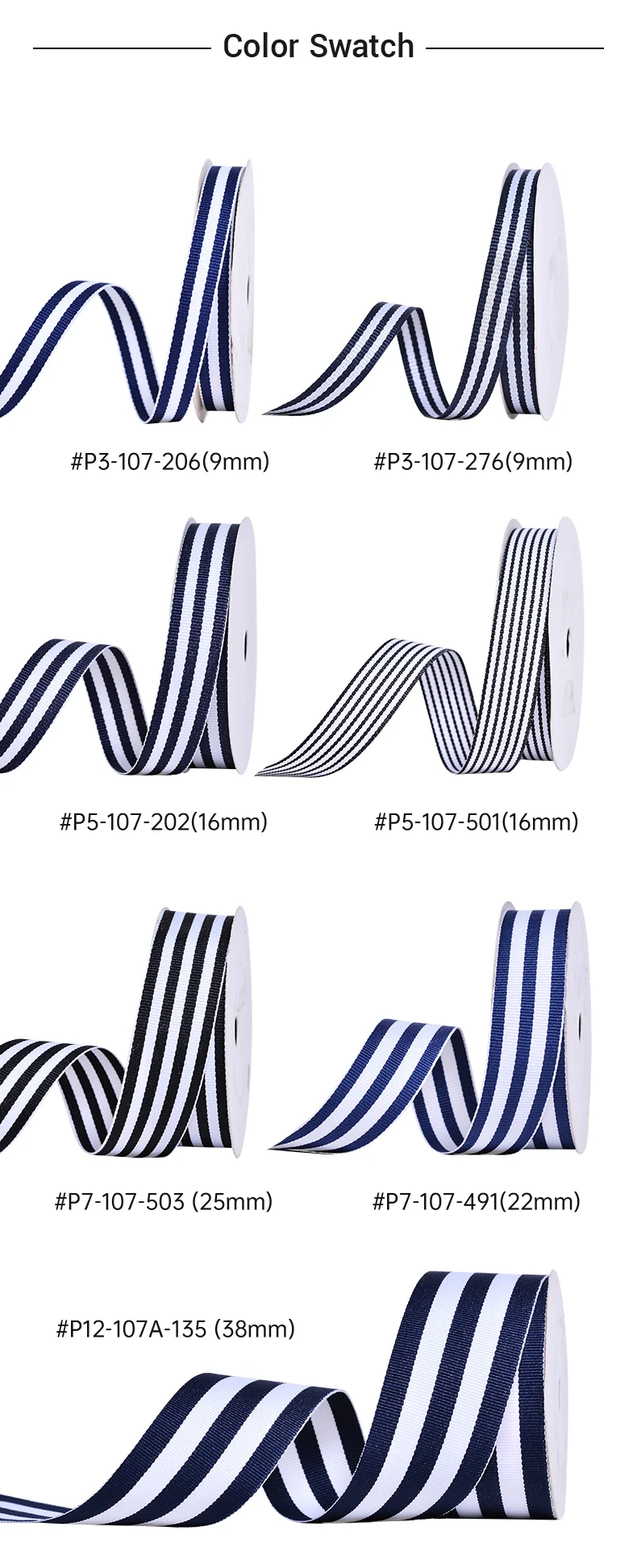 Ribest Blue And White Custom Polyester Woven Stripe Ribbon For Gift Boxes Packaging Hair Bows