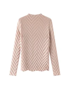 Miyake High-end Crew Neck Solid Color Pleated Top Commuter All-match Long-sleeved Polyester Women's Spring New