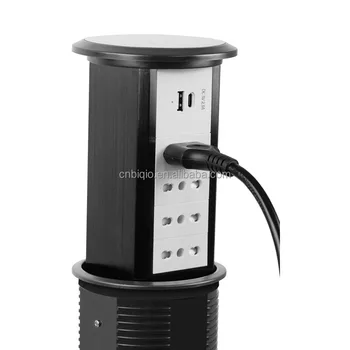 Electrical Pop up Lift Hidden Socket Outlet With 4 Italian Powers Plug USB A +Type C Ports Wireless Charger for Office Kitchen