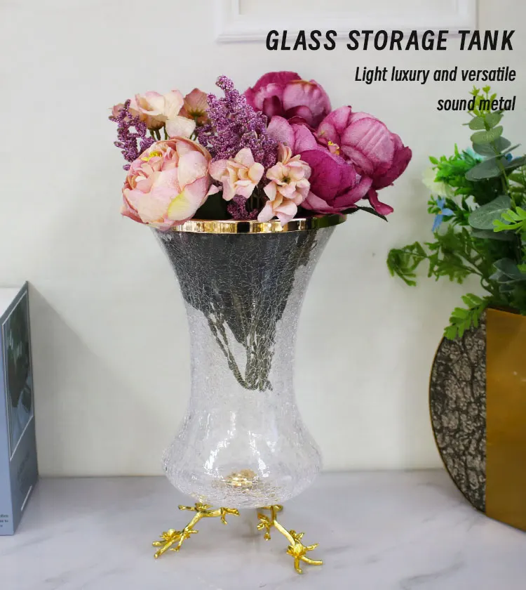 Modern Hurricane Glass Vase With Metal Base Tall Clear Glass Vases For Wedding Centerpieces ...
