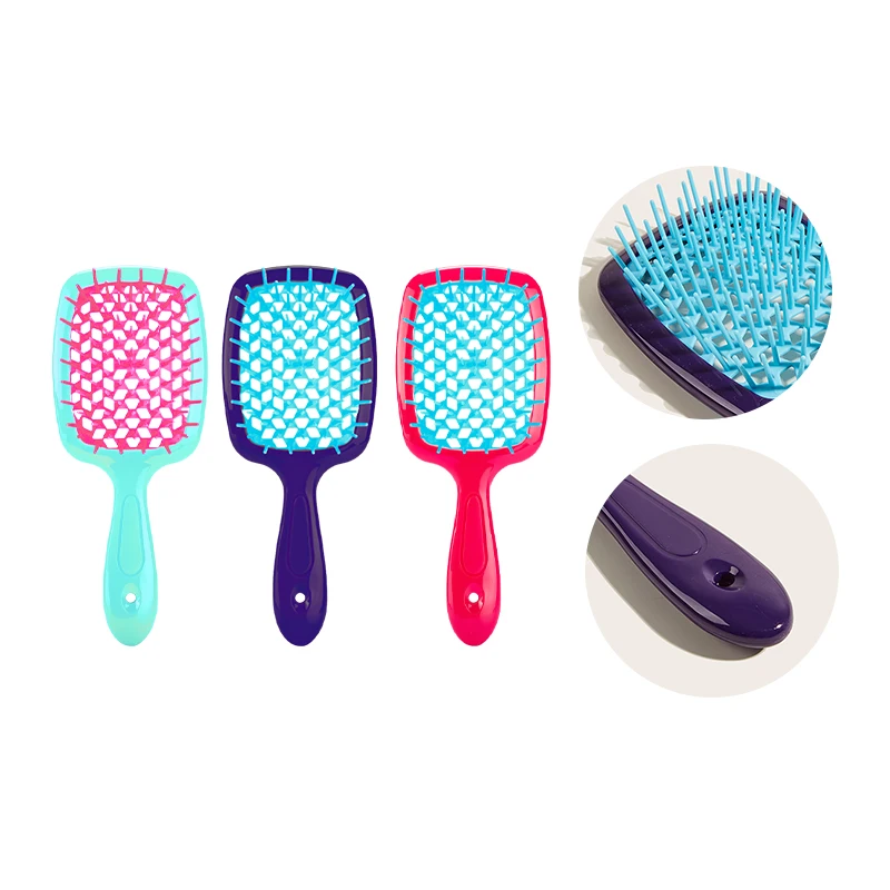 Оптовая продажа, массажная портативная Пластиковая Гибкая щетка для волос с отверстиями, профессиональные инструменты для укладки волос