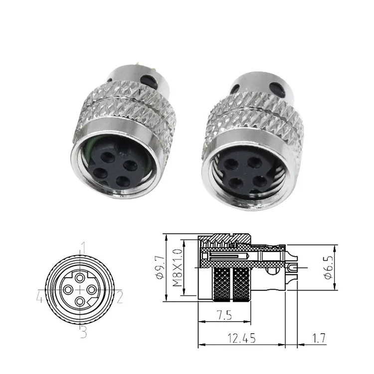 M8 Industrial Connectors Automotive Waterproof IP67 Solder Type Male Female 4 Pin D Code Modable 60V 4A Connector Plug