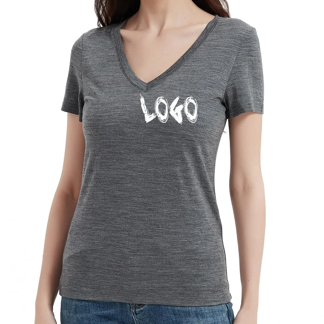 Luxury V Neck Merino Wool T Shirt Women Custom Wholesale Custom