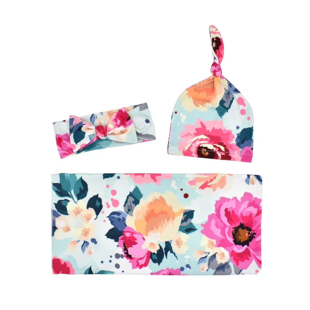 Printed Baby Bandage Newborn Bandage Fetal Hat Hair Band Three Piece