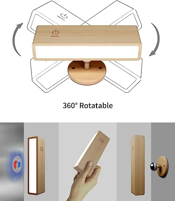 Applique Murale Sans Fil Rechargeable 2 Pièces - 4000mAh, Télécommande, 3 Températures De Couleur, Rotative 360°