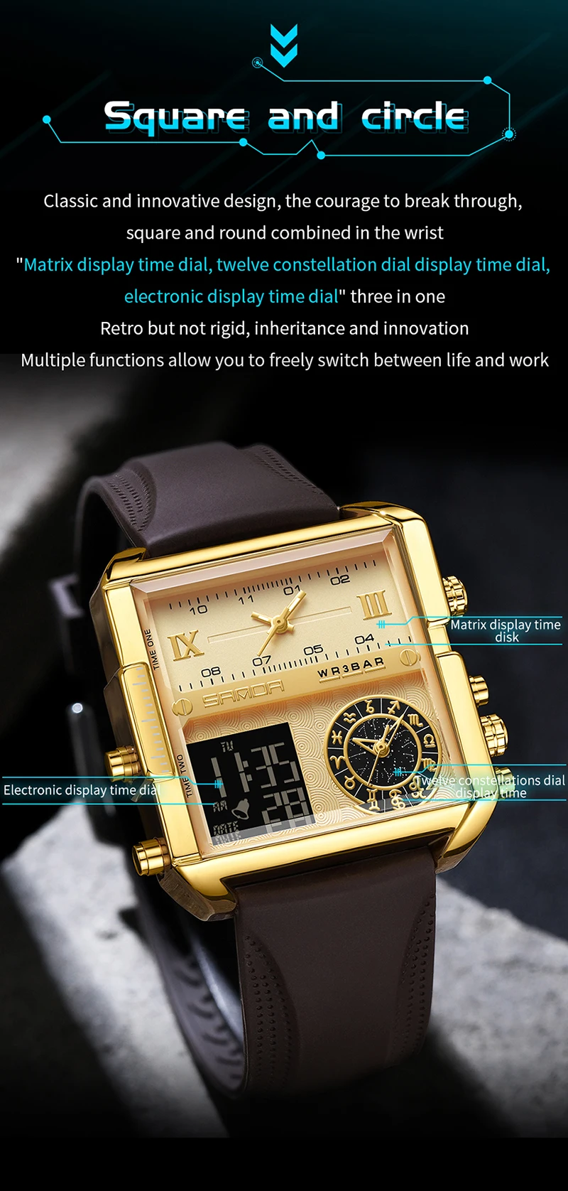 Sanda 9008 Multifunctional Luminous Waterproof Watch For Men