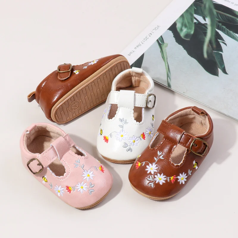2025 New Design Hollow Breathable Beautiful Flower High Quality Baby Girl Soft PU TPRClassical Princess Shoes