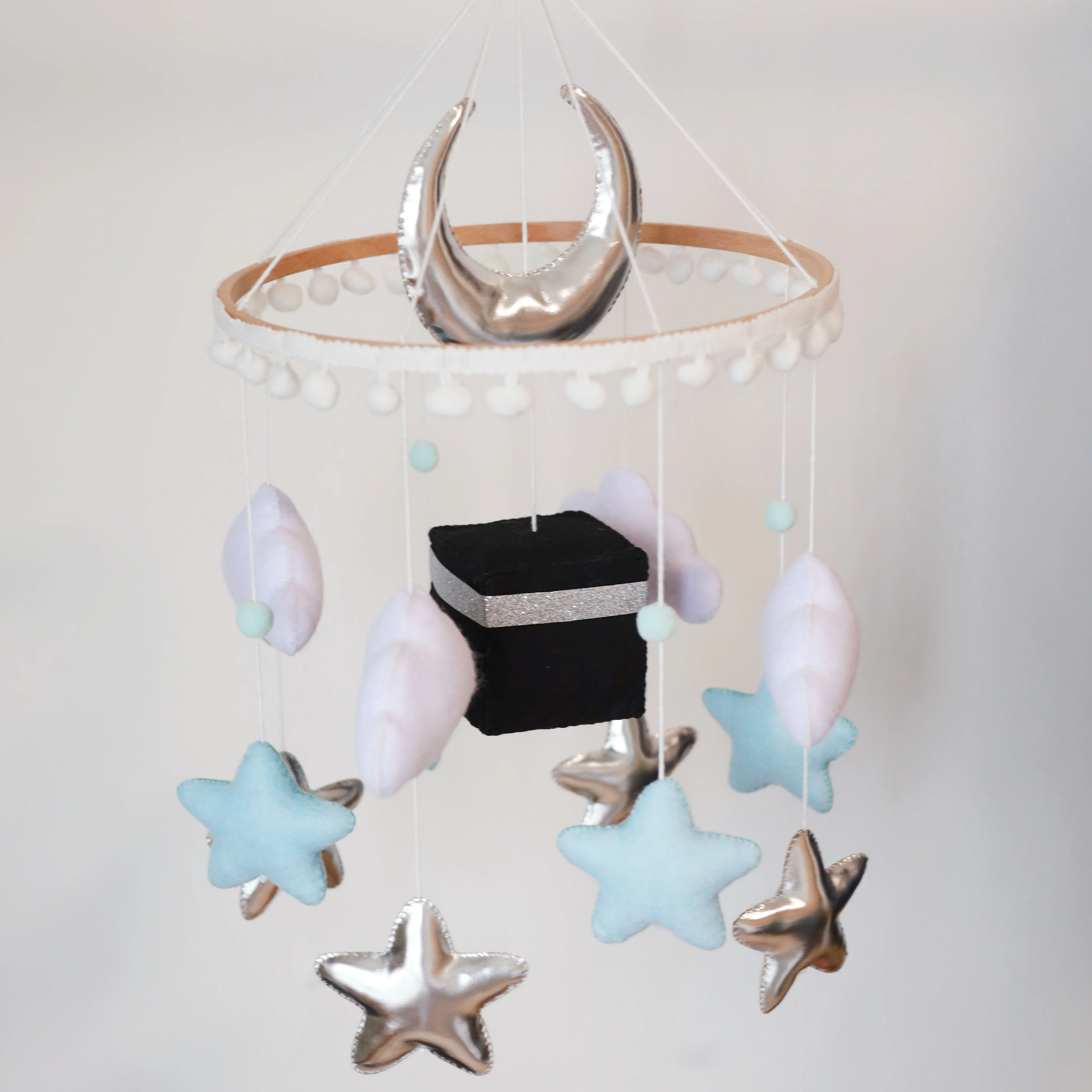 High Quality Children Blue Islamic Product Muslim Kaaba Gift Felt Quran Cube Hanging Toys Baby Accessories Cot Mobile with Music
