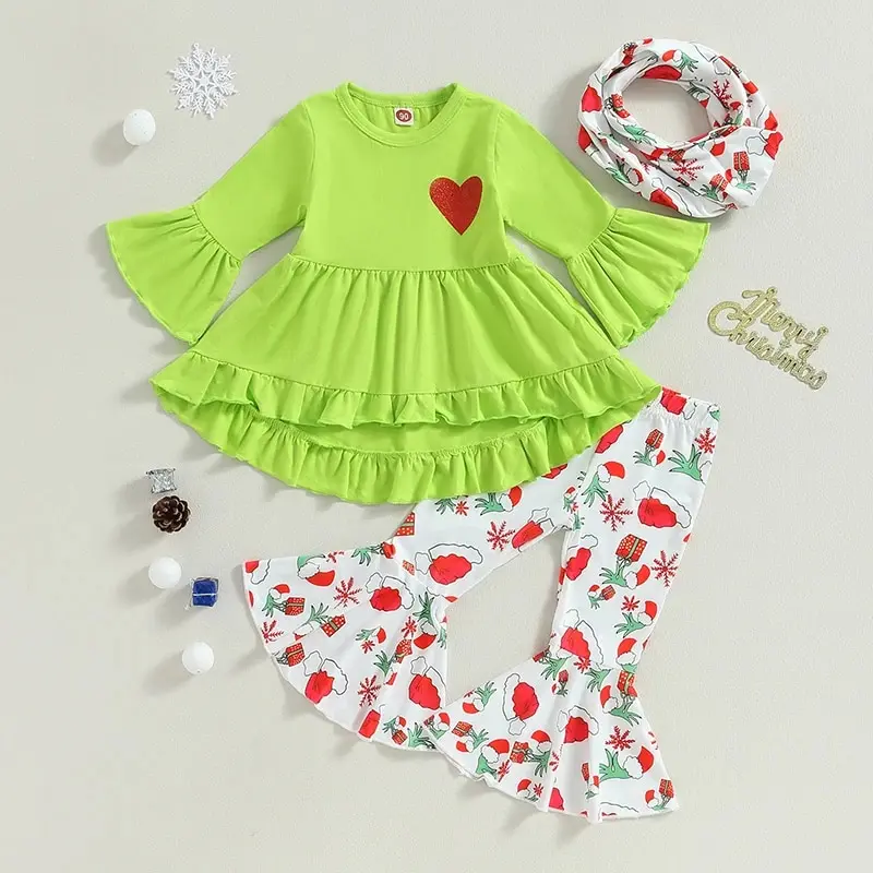 Christmas Baby Girls Boutique Clothes Set Grinch Style