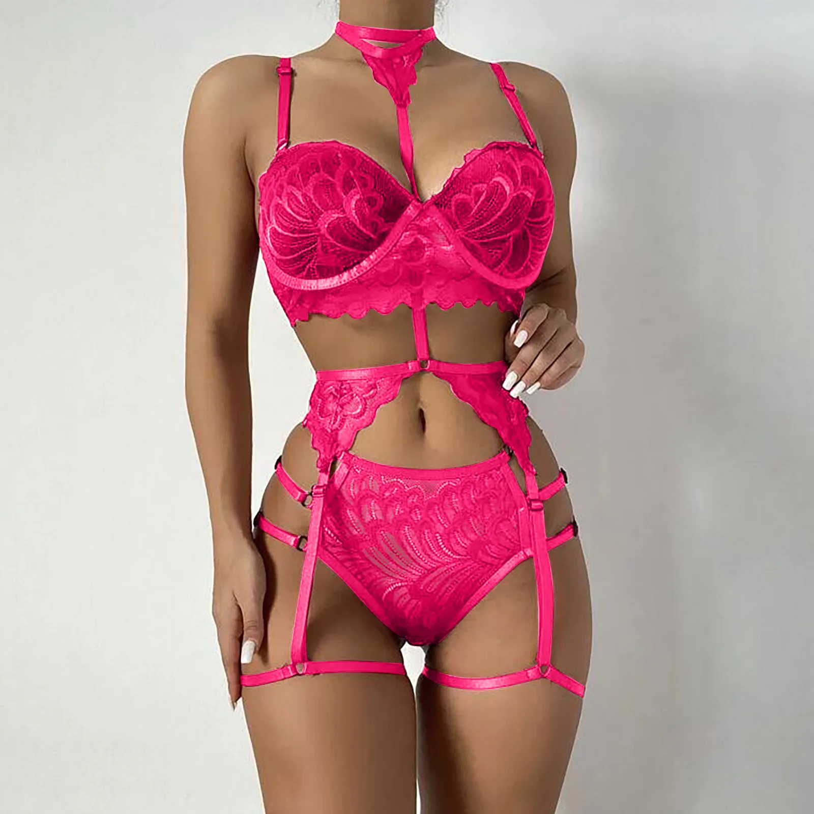 Gifts High Waist Sexy Lingerie 3 Piece Set Women Underwear Floral Lace  Embroidery Bra and Panty Intimate Nighty