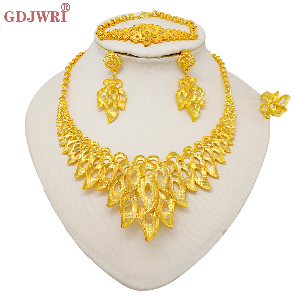Wholesale Fashion Full Diamond Water Drop Necklace Earrings Bridal Jewelry  Two-Piece Set