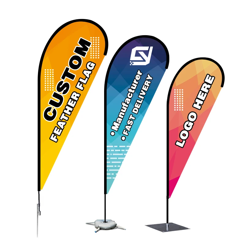 Outdoor Custom Logo Design Printed Custom Flying Feather Teardrop Beach Flag Banner with Poles Spike Cross Base for Advertising